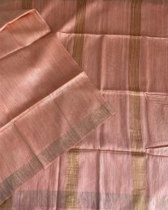 Ladies Tussar Ghicha Silk Golden Zari Border Saree