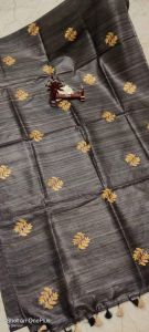 Ladies Tussar Ghicha Silk Hand Embroidered Buta Saree