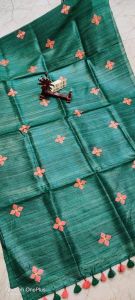 Ladies Tussar Ghicha Silk Hand Embroidered Buta Saree