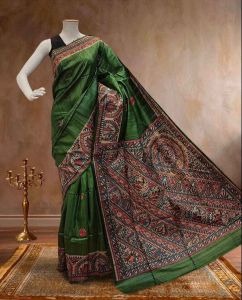Ladies Tussar Ghicha Silk Hand Painted Madhubani Saree