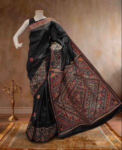 Ladies Tussar Ghicha Silk Hand Painted Madhubani Saree