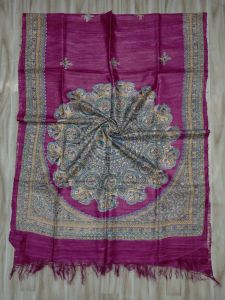 Ladies Tussar Ghicha Silk Madhubani Dupatta