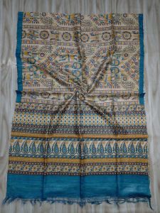 Ladies Tussar Ghicha Silk Madhubani Dupatta
