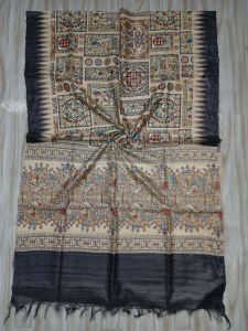 Ladies Tussar Ghicha Silk Madhubani Dupatta