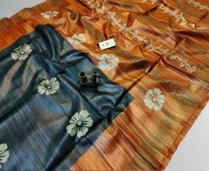 Ladies Tussar Ghicha Silk Madhubani Print Designer Saree