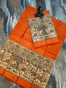 Ladies Tussar Ghicha Silk Madhubani Suit Set