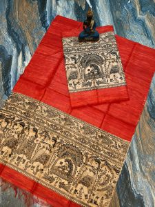 Ladies Tussar Ghicha Silk Madhubani Suit Set