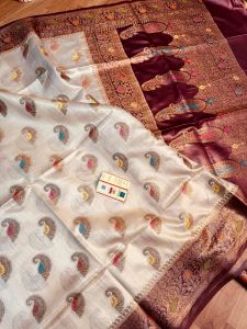 Ladies Tussar Munga Silk Banarasi Meenakari Weaving Saree