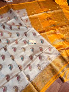 Ladies Tussar Munga Silk Banarasi Meenakari Weaving Saree