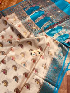 Ladies Tussar Munga Silk Banarasi Meenakari Weaving Saree