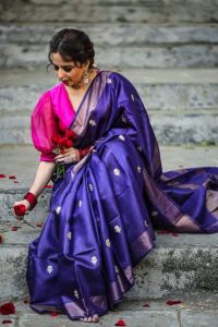 Ladies Tussar Munga Silk Embroidered Zari Border Saree