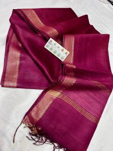 Ladies Tussar Munga Silk Temple Zari Border Saree
