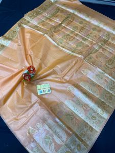 Ladies Tussar Silk Meenakari Handloom Weaving Saree