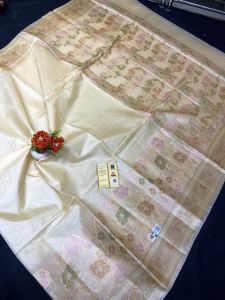 Ladies Tussar Silk Meenakari Handloom Weaving Saree