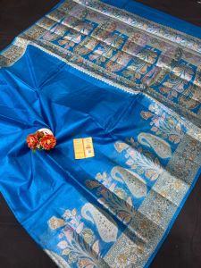Ladies Tussar Silk Meenakari Handloom Weaving Saree