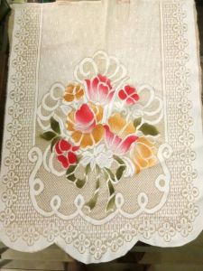 Designer Floral Printed PVC Table Cover with Lace Border
