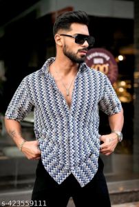 Mens Designer Crochet Zigzag Shirt