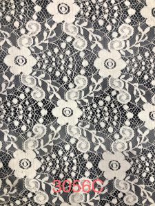 Rich Ivory Floral Scroll Lace Net Fabric