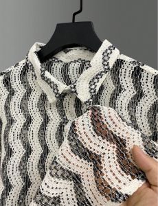 Striped Cotton Lace Mesh Shirt Fabric