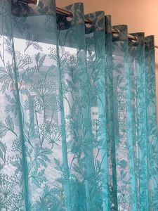 Teal Floral Sheer Net Curtain Fabric