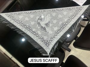 White Jesus Design Net Lace Scarf