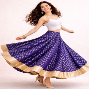 Royal Blue Banarasi Polka Flare Skirt
