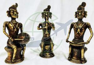 Brass Metal Dhokra Art Sitting Musicians Set