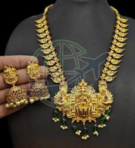 Golden Artificial Laxmi Temple Necklace Set