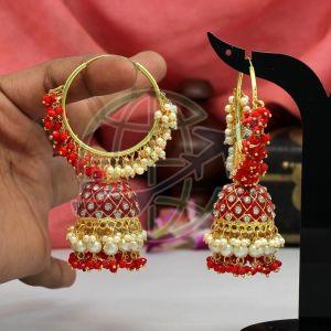 Red And Golden Meenakari Jhumka Earring