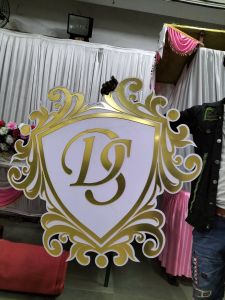 Golden Finish Wedding Monogram Shield Backdrop Cutout Panel