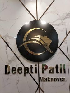 Premium Golden Finish Metal Logo Sign with Matte Black Round Base