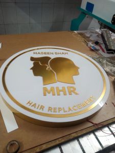 Round Golden Acrylic 3D Hair Clinic Sign Board