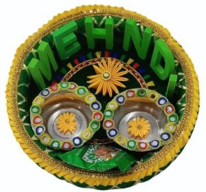 Decorative Stainless Steel Mehendi Thali with Bowl