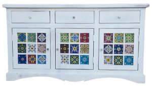 Acacia Wood Cane Sideboard Cabinet