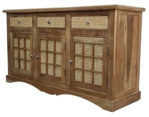 Designer Acacia Wood Cane Sideboard Cabinet
