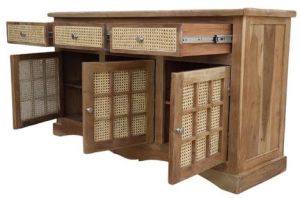 Designer Acacia Wood Cane Sideboard Cabinet