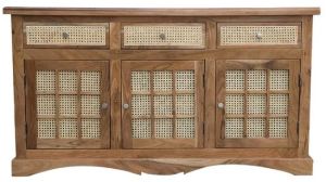 Designer Acacia Wood Cane Sideboard Cabinet