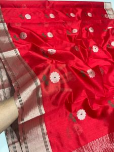 Red Pattu Soft Silk Sarees Pure Chanderi Handloom