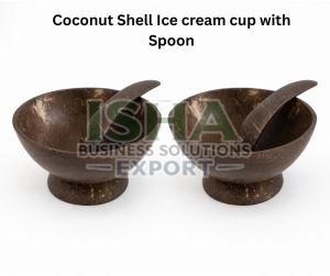 Coconut Shell Ice Cream Cup With Spoon
