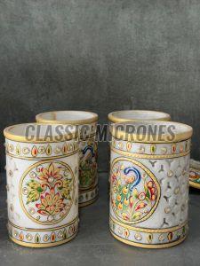 Decorative White Marble Pen Stand for Home