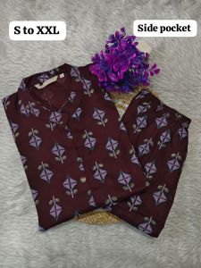Comfortable Brown Rayon Printed Kurti and Pant Set