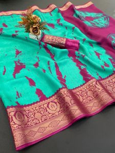 Designer Tie Dye Dola Silk Saree with Traditional Jacquard Border