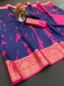 Designer Tie Dye Dola Silk Saree with Traditional Jacquard Border