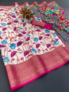 Elegant Dola Silk Jacquard Border Printed Saree