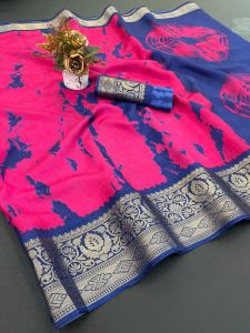 Stylish Tie Dye Printed Dola Silk Saree with Elegant Jacquard Border