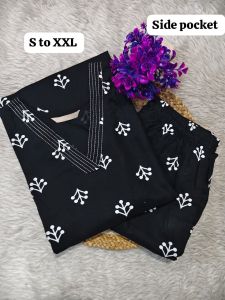 Trendy Black Rayon Kurti Pant Set with Attractive Prints