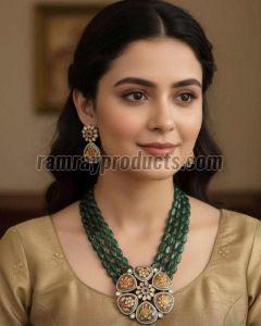 Emerald Green Beaded Pendant Set
