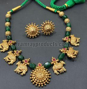 Gold Micron Finish Rajwadi Kamdhenu Beaded Necklace Set