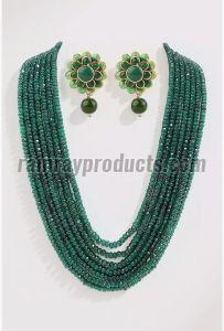 Party Wear Glossy Green Beaded Necklace Set