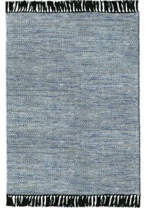 Blue Woven Textured Rug with Tassels